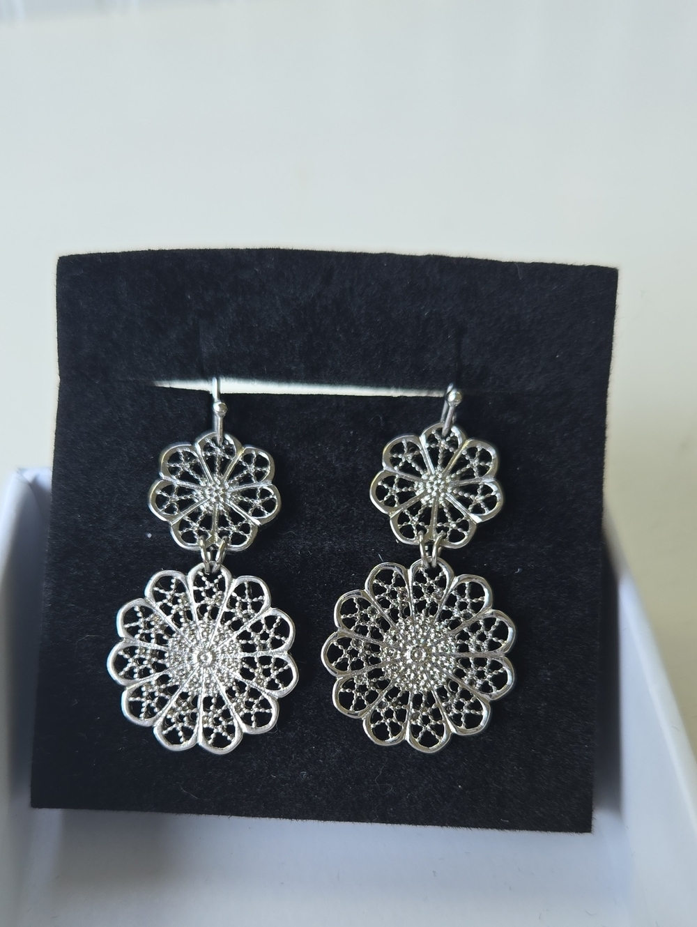Silver Floral Filigree Drop Earrings - Women Jewelry